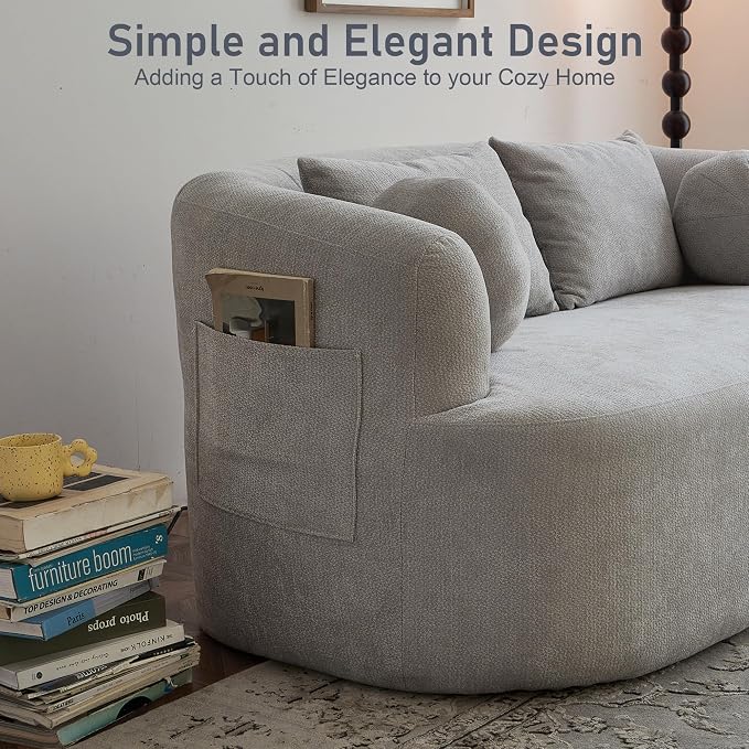 Loveseat Sofa for Small Space, 67.3" Boneless Love Seat Sofa with Side Pocket & 4 Pillows, Foam and Spring Filling, Soft Chenille for Living Room, Apartment, Bedroom, No Assembly