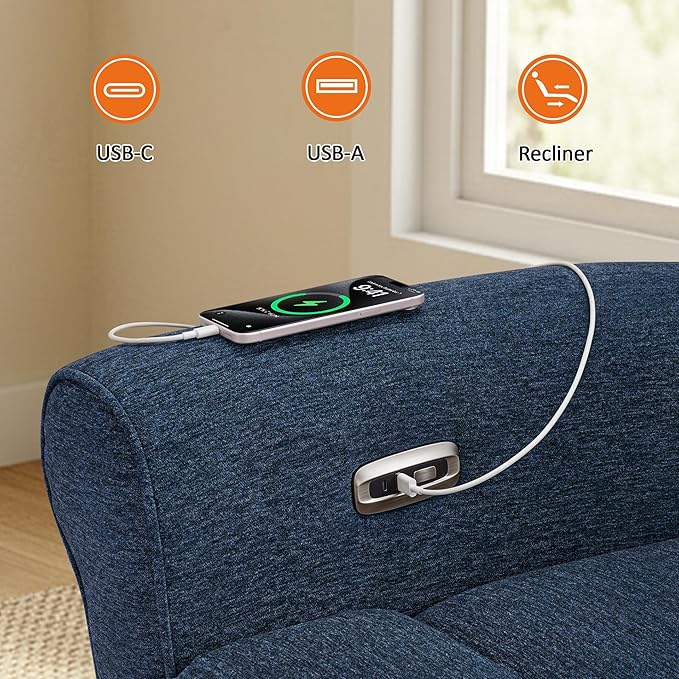 MCombo 87.8" Wall Hugger Power Reclining Sofa, 3-Seat Triple Recliner Couch with USB Ports, Rolled Arm Space Saving Recliner Sofa for Living Rooms Apartments RV, Fabric PR635M5 (Navy Blue)