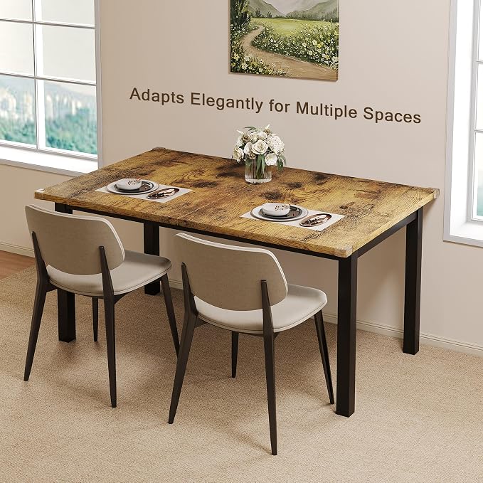 Einhomn Extendable Dining Table for 4-6, 63" Modern Kitchen Table, Farmhouse Dining Room Tables for Dining, Kitchen, Office, Living Room, Rectangular Wooden Tables, Space Saving (Rustic Brown)