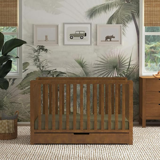 Carter’s by Davinci Colby 4-in-1 Convertible Crib w/Trundle Storage - GREENGUARD Certified, Convertible Baby Crib to Toddler Bed, Daybed, Full-Size Bed - 4 Adjustable Mattress Heights, Walnut