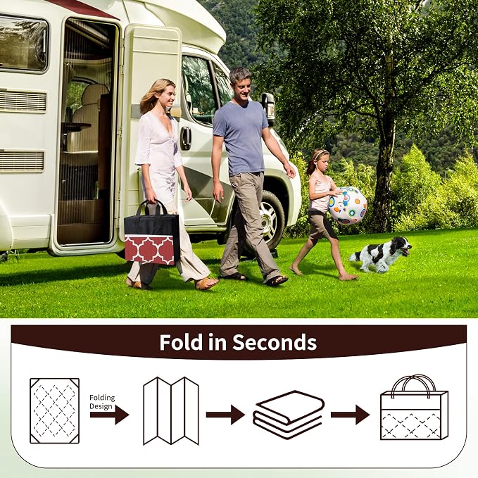 GENIMO 6' x 9' Outdoor Rug Waterproof for Patio Decor, Foldable Reversible Plastic Straw Area Rugs Mat for Camper, Outside Carpet for Rv, Deck, Porch, Picnic, Beach, Balcony, Red & White