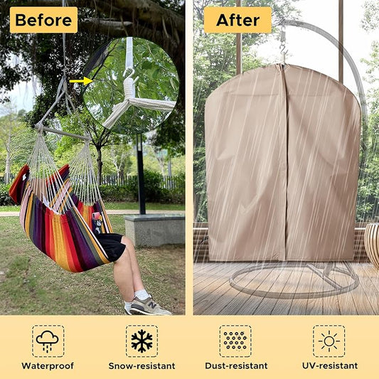 Miztli Hammock Chair with Hanging Chair Cover – Max 500 Lbs, Steel Spreader Bar with Anti-Slip Rings, Comfortable Indoor & Outdoor Hanging Chair – Includes Protective Waterproof Cover (57x45.5 in)