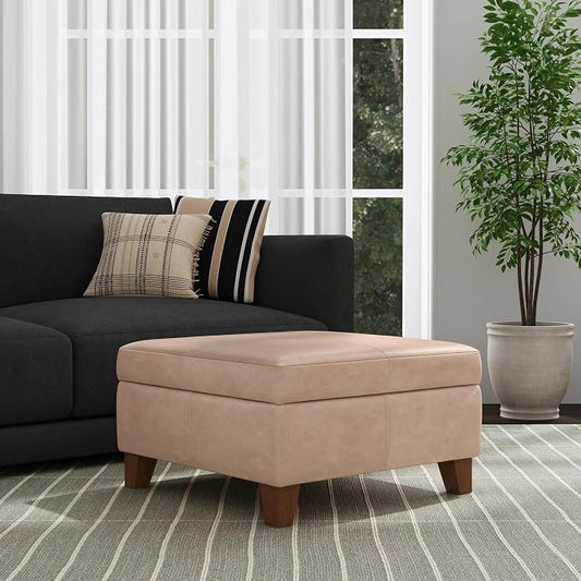 HomePop 28" Faux Leather Square Storage Ottoman - Sand