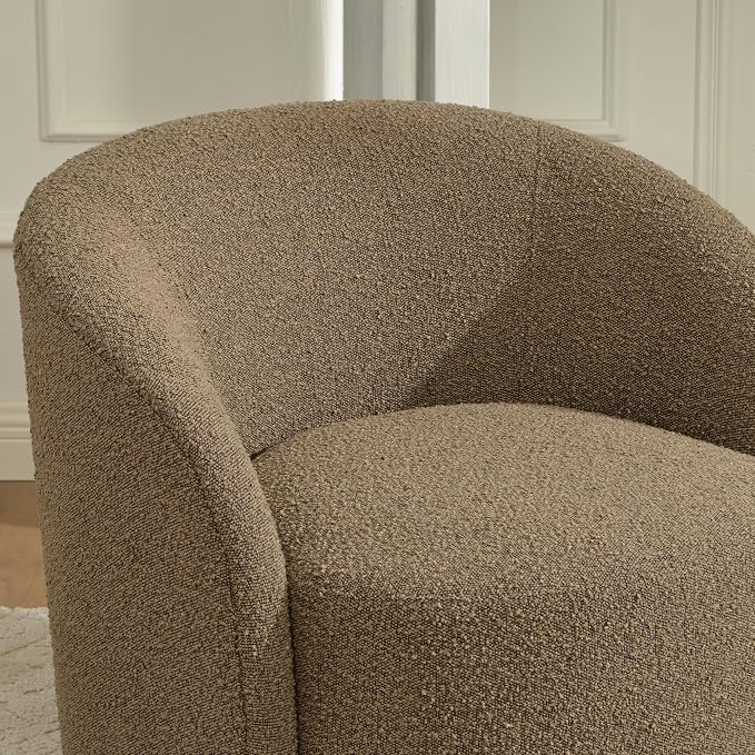 KINWELL 34" W Swivel Barrel Chair Set of 2, Mid Century Modern Round Upholstered Boucle Swivel Accent Chairs, No Assembly Sofa Chair for Living Room Bedroom Reading, Teddy Brown