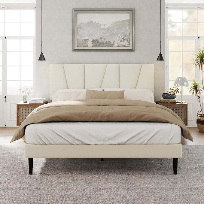 HAOARA Full Size Bed Frame with Fabric Upholstered Headboard, Platform Bed with Wooden Slats Support, Fully Mattress Foundation, Box Spring Optional, Easy Assembly