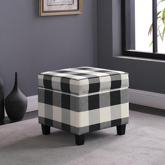 HomePop 18" Classic Square Storage Ottoman - Black Plaid