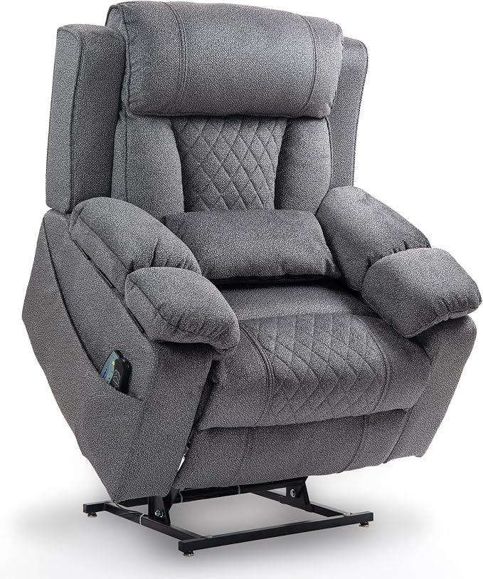 FUNECORP Big Man Power Lay Flat Lift Chair Oversized Recliner Dual Motor Heat Vibration for Elderly, Overstuffed Electric 28" Extra Wide Recliners with Flip Arm Storage Cup Holders,USB Type C Charging