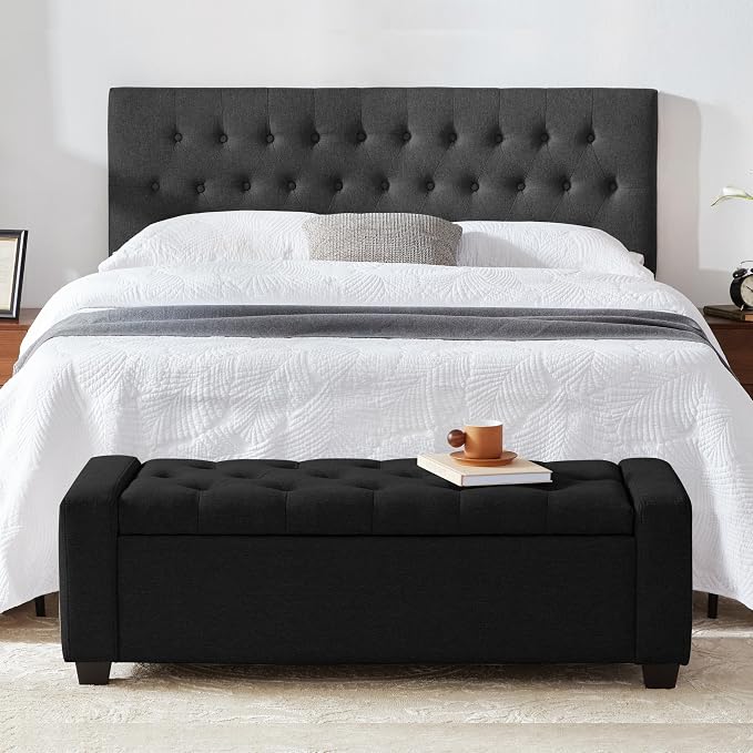 Huatean Home 48" Ottoman with Storage, Black Storage Ottoman Bench with Safety Hinge, Upholstered Entryway Bench with Seating for Bedroom, Living Room, Holds up to 330 lb