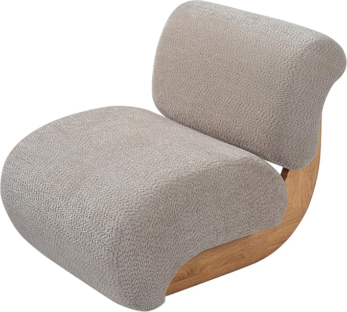 Merax 28" Modern Curved Boucle Accent Chair with Solid Wood Base, Mid-Century Armless Upholstered Slipper Lounge Chair for Living Room, Bedroom, Reading Nook, Natural + Almond