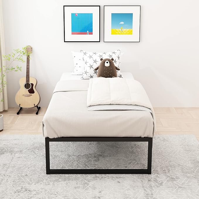 Lutown-Teen 14 Inch Twin XL Bed Frames Heavy Duty Sturdy Metal Platform Bed Frame No Box Spring Needed, Noise Free, Easy Assembly, Black