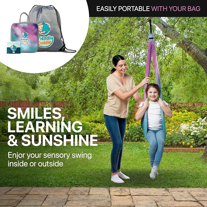 Indoor Sensory Swing for Kids or Outdoor – Holds 300lbs, Double-Layer, & 360° Swivel, Calming Compression Therapy Swing Hammock for Kids & Adults with All Hardware – Sensory-Motor Toys & Gifts
