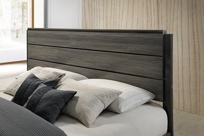 Roundhill Furniture Ioana 187 Antique Grey Finish Wood Bed Room Set, Queen Size Bed, Dresser, Mirror, Night Stand, Chest