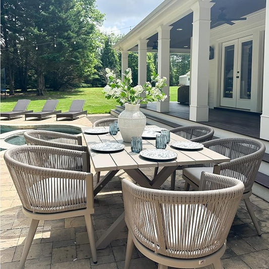 PURPLE LEAF Patio Dining Set for 12 All-Weather Wicker 14 Piece Aluminium Oversized Outdoor Table and Chairs Set Included Cushions for Backyard Kitchen Modern Outdoor Furniture Set Champagne