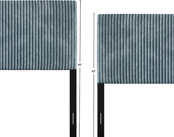 Full Corduroy Velvet Upholstered Adjustable Headboard, Light Blue