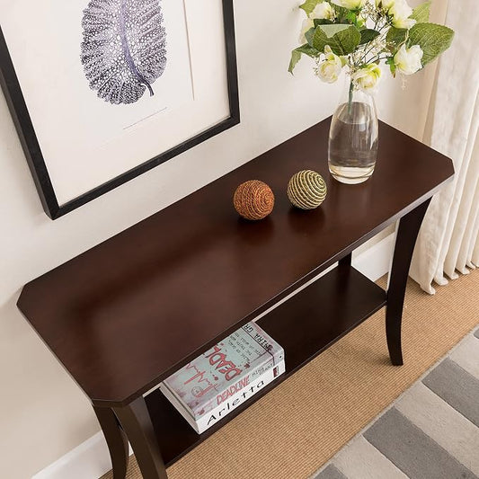 Leick Home Boa Console Table, Solid Wood, Bottom Display Shelf, Narrow Depth, Easy-Assembly, For Living Room/Hallway, Chocolate Cherry, 38.0 in. W x 14.0 in. D x 30.0 in. H, 10332