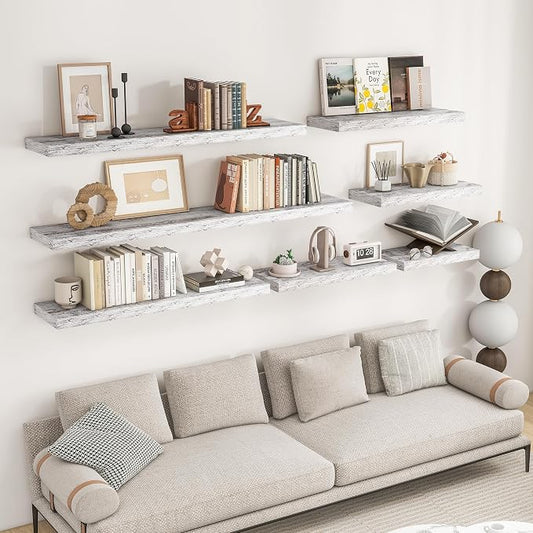 RICHFOCUS 55Inch Floating Shelves for Wall 2 Pack Shelves for Bedroom|Kitchen|Bathroom Wall Mounted Rustic Distressed Wood Floating Shelf with Invisible Brackets for Books|Storage|Decor, Rustic