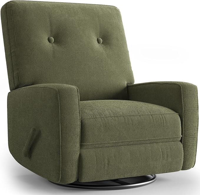 IDEALHOUSE Recliner Chair, 360° Swivel Rocking Glider Chair for Adults with Adjustable Backrest & Footrest, Cozy Corduroy Upholstered Armchair for Living Rooms, Bedrooms, Apartments, Green