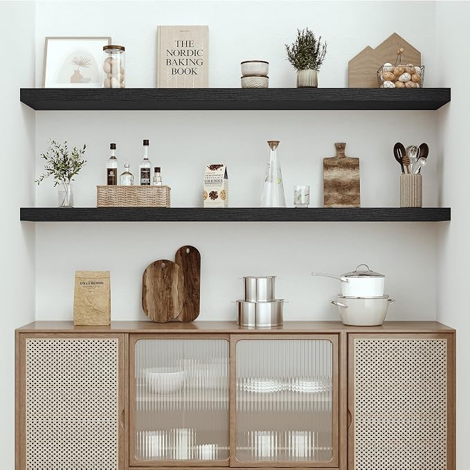 Vivelove 10" Deep Floating Shelves for Wall, 55in Long Shelf for Bathroom, Living Room, Kitchen, Farmhouse, Shelves for Room Wall with Invisible Brackets, Set of 1, Black