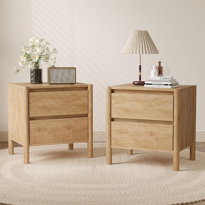 CHUWELL 3-Piece Bedroom Dresser Set-9 Drawer Dresser & 2 Nightstands,63" Wide Oak Dresser and Night Stands with Solid Wood Cylindrical Legs,Rustic Wooden Storage for Bedroom