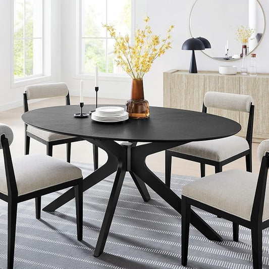 Modway Crossroads 63" Oval Wood Dining Table, Wood Veneer, Seats 6, Easy to Assemble in Black