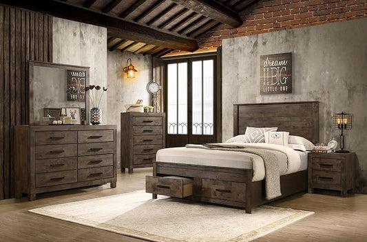 Coaster Home Furnishings Woodmont Farmhouse 5-Piece Bedroom Set Eastern King Size Storage Panel Bed Frame 54-inch Headboard Rustic Golden Brown 222631KE-S5