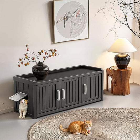 DRATO Indoor Outdoor Shoe Storage Cabinet, Shoe Bench Entryway with Adjustable Shelves, Multifunctional Resin Storage Bench for Entryway Foyer Hallway (Black, 3 Doors with Windows)