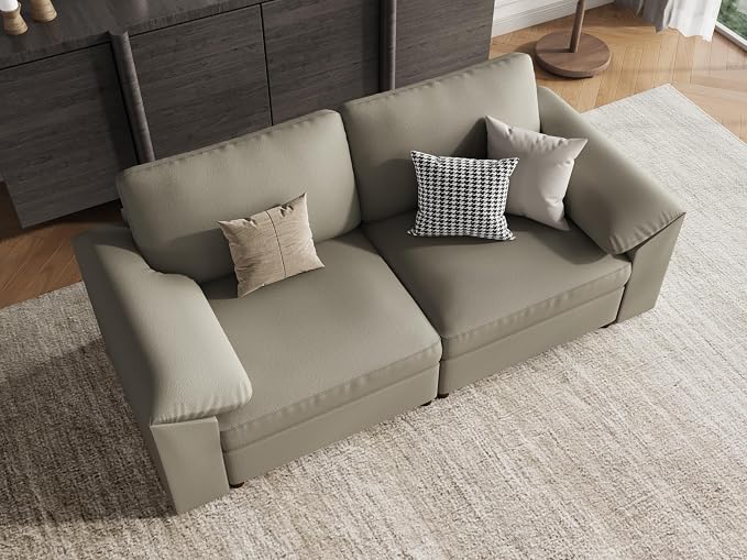 EASE MOOSE Loveseat Sofa for Living Room,Oversized Deep Seat Modular Sectional,Modern Comfy 2 Seater Sofas,Scratch Resistant Faux Leather Couch for Small Spaces, Light Grey