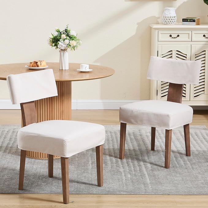 RIVOVA Upholstered Dining Chairs Set of 6 with Seat Covers, Modern Wooden Kitchen Chairs Fabric Side Dining Room Chair Farmhouse Dinner Chair, Beige