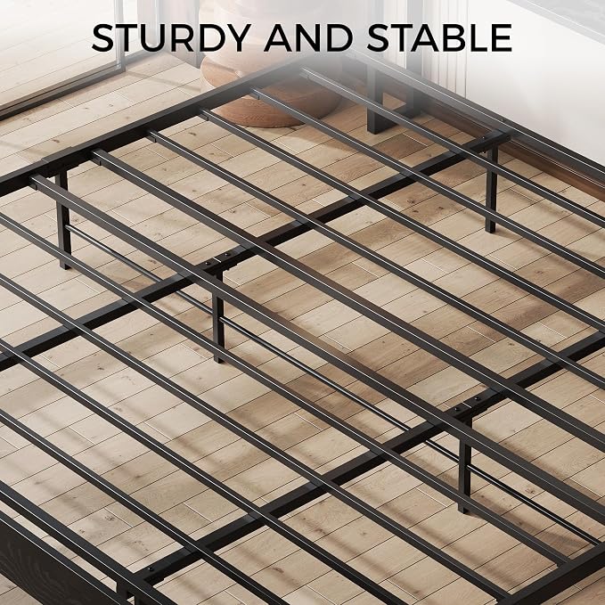 LIKIMIO King Bed Frame with Headboard, Dark Wood Camas King with Strong Supports, Sturdy, Noise-Free, No Box Spring Needed, Black