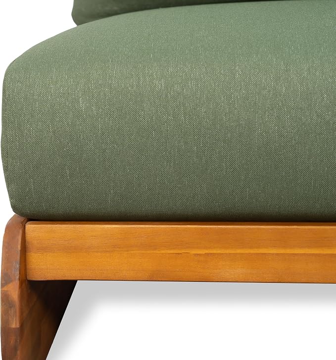 Merax Outdoor All-Weather Acacia Wood Single Sofa with Cushion, Patio Lounge Chair for Porch, Lawn, Backyard, Balcony, Green+Teak