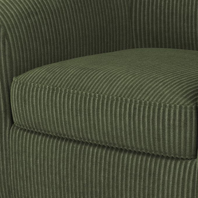 Topeakmart Corduroy Club Chair, Modern Accent Chair and Cozy Barrel Chair with Sturdy Wood Legs for Living Room Bedroom Reception Room, Dark Green