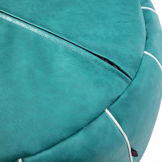 Thgonwid Unstuffed Moroccan Storage Pouf Foot Stool Ottoman Seat Handmade Faux Leather Bean Bag Floor Chair Foot Rest for Living Room, Bedroom or Balcony (Teal Blue)