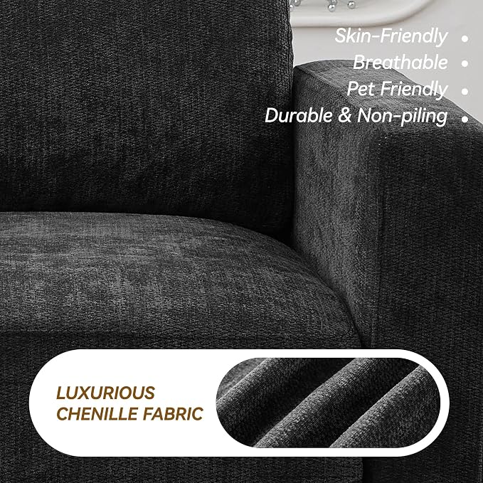110.6" L Shaped Sectional Sofa, Modular Cloud Deep Seat Couch with Movable Ottoman, Oversized Thicked 4-Seats Sofas for Living Room, Chenille Black