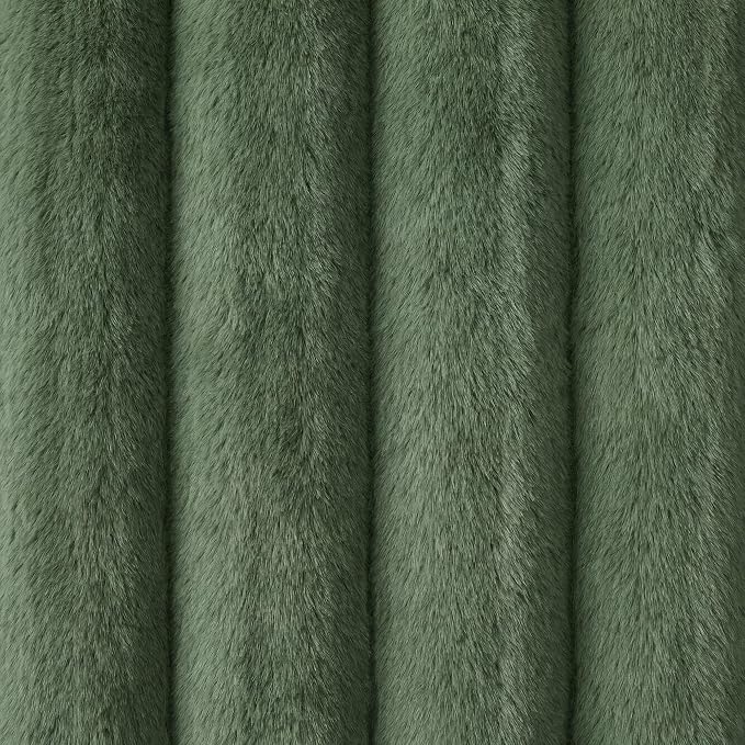 Keyluv King Bed Frame with 54.3” Tall Faux-Fur Wingback Headboard, Upholstered Platform Bed with LED Light, Mattress Foundation with Solid Wooden Slats Support, No Box Spring Needed, Noise-Free, Green