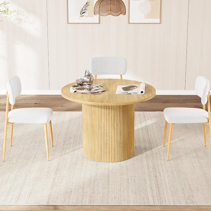 weselon 42"-120" Extendable Dining Table for 4-14, Expandable Oval Dining Room Table with Fluted Pedestal Base & Reinforced Metal Support Leg, Extra Large Modern Kitchen Table (Natural)