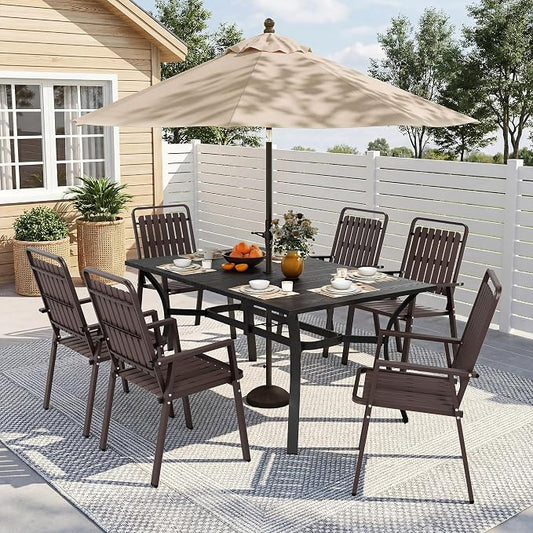 Outdoor Dining Set for 6, Patio Table and Chairs Set with 1.97'' Umbrella Hole, 7pcs Patio Furniture Set 63”x37.8'' Dining Table Set for Porch Deck Backyard Pool
