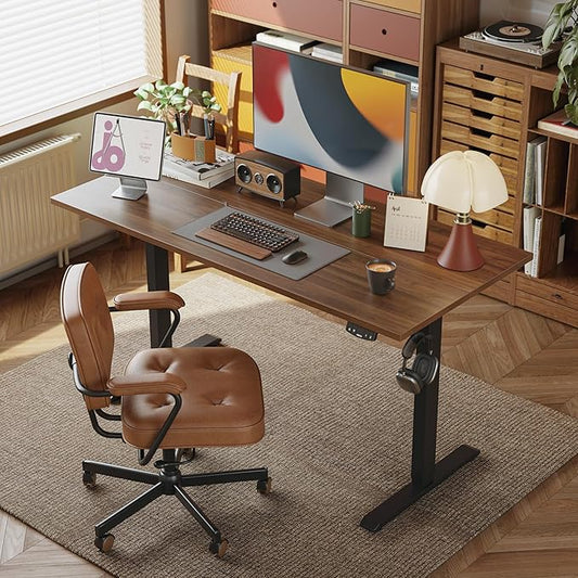 Agilestic Electric Standing Desk, 55 x 24 Inches Height Adjustable Desk, Sit Stand up for Work Office Home, Ergonomic Rising Computer Table with Memory Preset, Dark Walnut