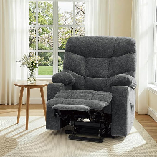 MCombo Oversized Power Lift Recliner Chair with Extended Footrest, Extra Wide for Big and Tall Elderly People, Fabric R7399 (Dark Gray, Large-Wide)