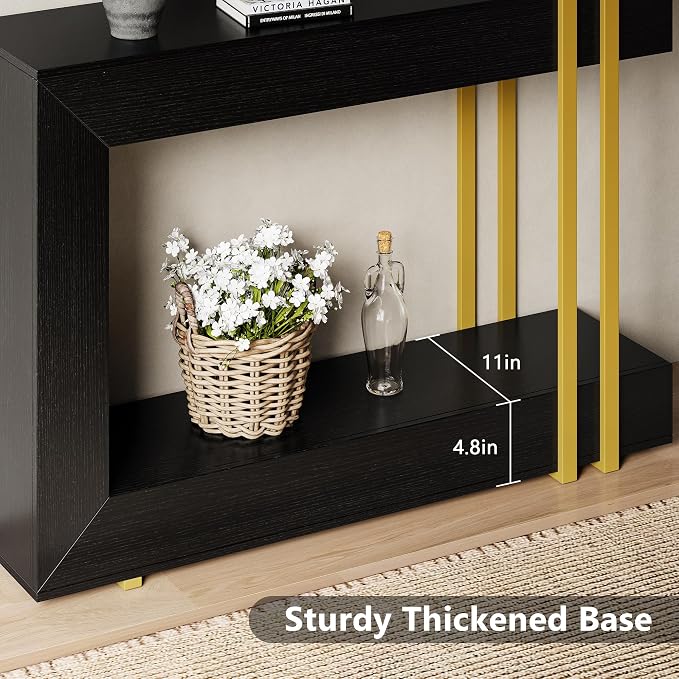 Einhomn 42.5" Console Table Behind Couch, 2-Tier Narrow Entryway Table with Storage, Wood Sofa Tables for Hallway/Entrance/Living Room/Foyer, Black