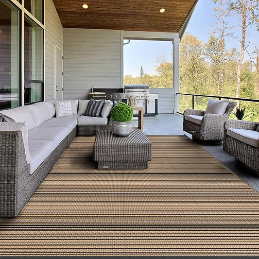 GENIMO Outdoor Rug for Patio Clearance, 5'x8' Reversible Plastic Straw Rugs, Lightweight Waterproof RV Camping Mat for Camper, Balcony, Deck, Backyard, Picnic, BlackBrown