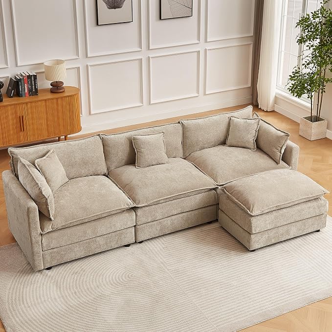 Modular Sectional Sofa, 112.2 Inch L Shaped Couch Set with Armrests, 3-Seater Comfy Cloud Couches for Living Room Apartment, Coffee
