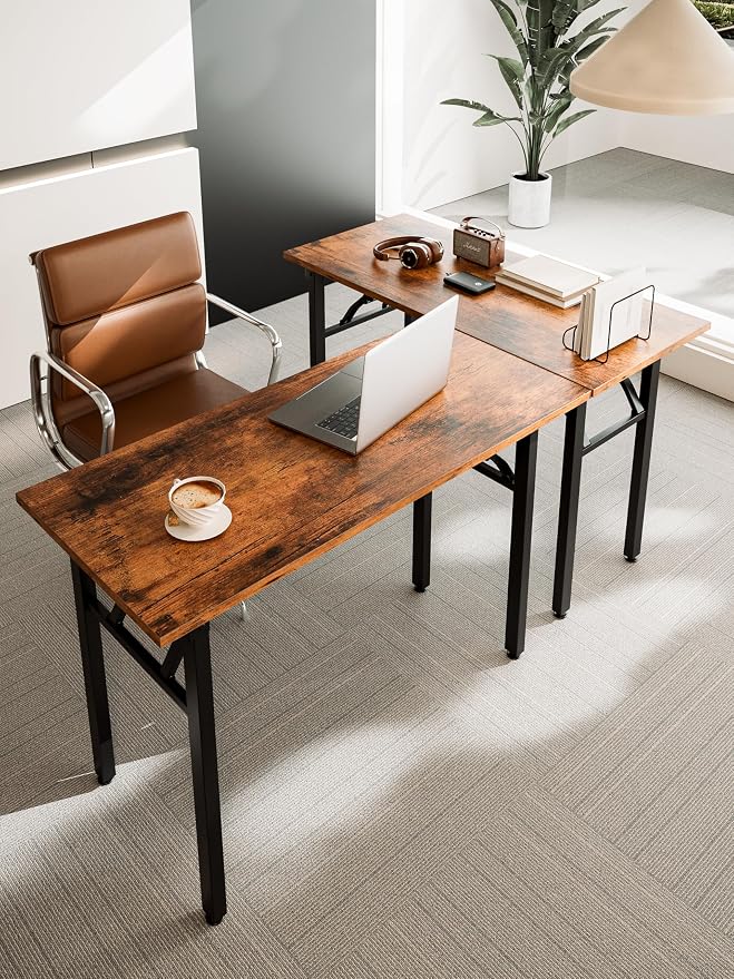 Frylr Small Folding Computer Desk β Portable 35.8 Inch Foldable Laptop Table, Collapsible and Compact for Easy Storage and Fast Setup, Lightweight for Small Spaces, Craft and Study Use, Rustic Brown