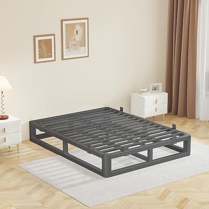 10 Inch Full Size Bed Frame with Rounded Corner and Squeak Free U-Slot Design, Metal Platform Bed Frames 6 Non-Slip Guards, 3500lbs Heavy Duty Steel Slat Support, No Box Spring Needed, Black