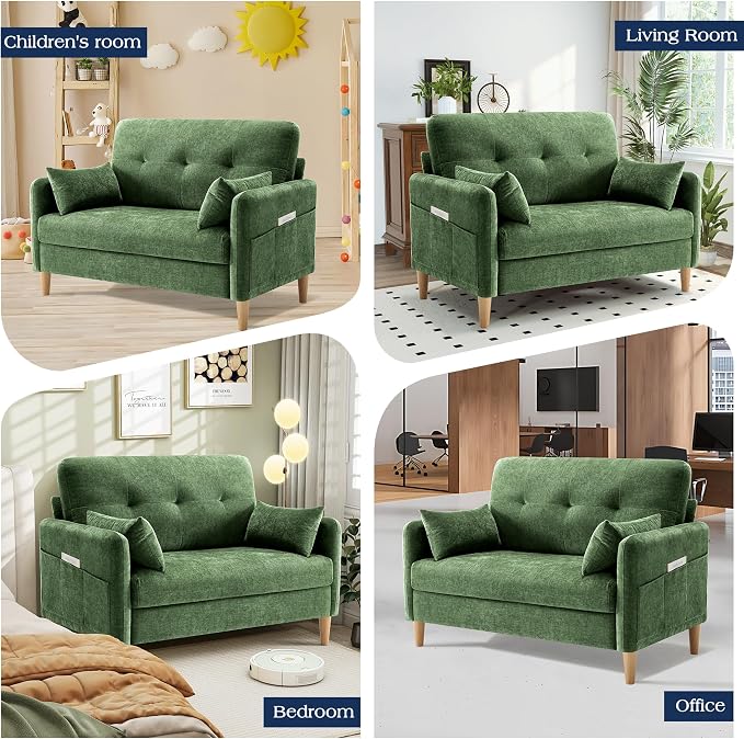 Hanherry Loveseat Sofa, 47” Small Couch for Living Room, Comfy Chenille Fabric Love Seat for Bedroom with Throw Pillow,Removable Cushion Cover,Couches for Small Space,Apartment,Dorm