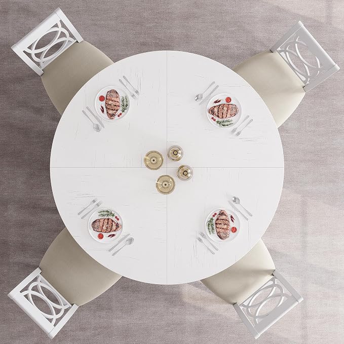 GAOMON 47 Inch Round Dining Table for 4-6 People, Circle Dinner Table with Wooden Cross Pedestal Base, Farmhouse Kitchen Furniture for Dining Room, Living Room, Kitchen (Table Only) - Antique White
