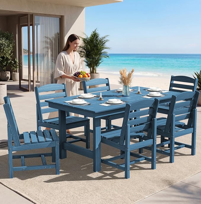 SERWALL Armless Outdoor Dining Chair Set of 2, All Weather Resistant,Blue