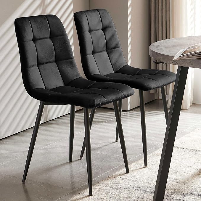 NORDICANA Black Dining Chairs Set of 4, Modern Kitchen & Dining Room Chairs for 4, Upholstered Velvet Cushion Seat and Metal Legs (4 Black Chairs)
