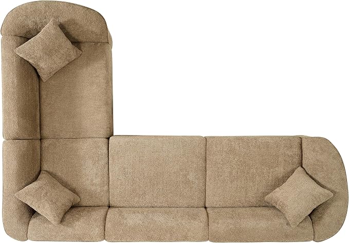 Merax 104" L-Shaped Curved Sofa, Comfy Upholstered Sectional Couch with Extra Deep Seats, Boucle Sofa for Living Room Apartment Office, Camel