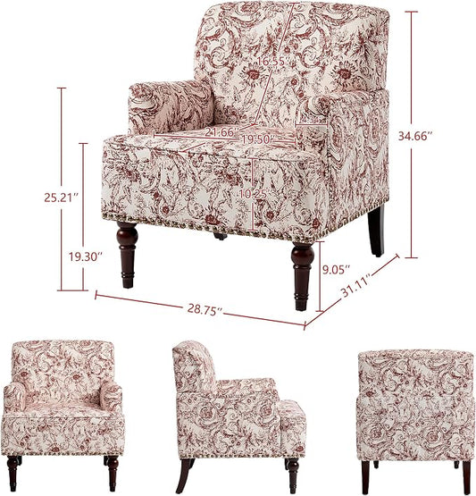 Accent Chair, Mid Century Modern Comfy Armchair for Living Room, Linen Fabric Single Sofa Lounge for Reading Bedroom Apartment Waiting Room with Wood Legs (Rococo Orange, Set of 2)