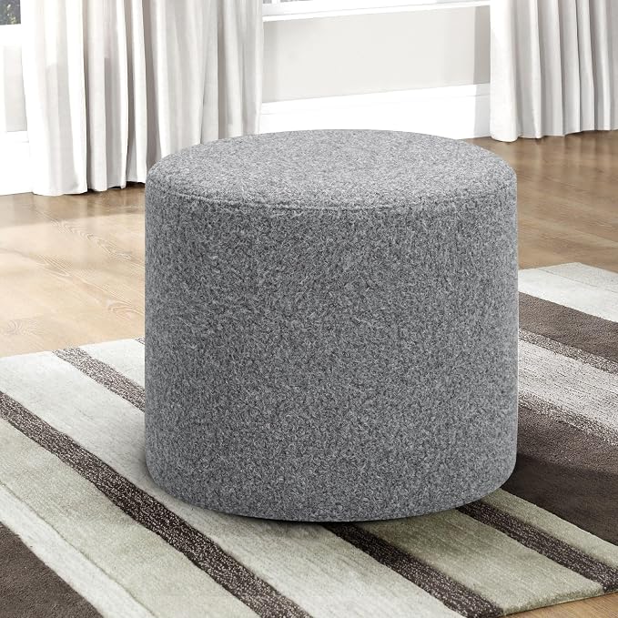 Studio Living Wentworth 19" Round Ottoman, Urban Transitional, Fully Assembled, Faux Sherpa Fabric, Gray
